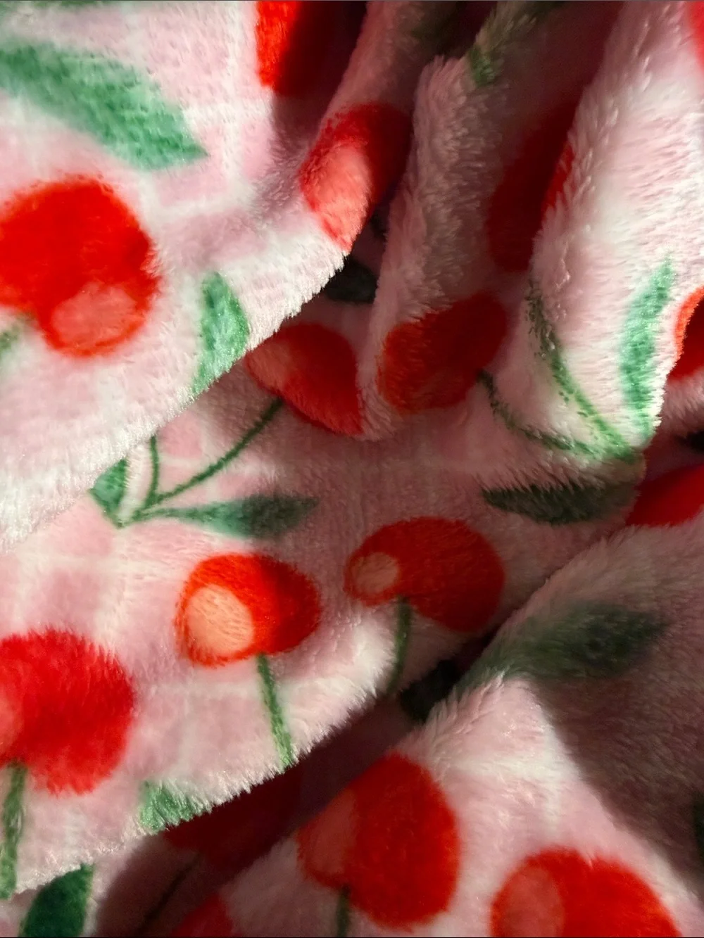 Candie's Pink Plush Throw with Red Cherry Pattern
